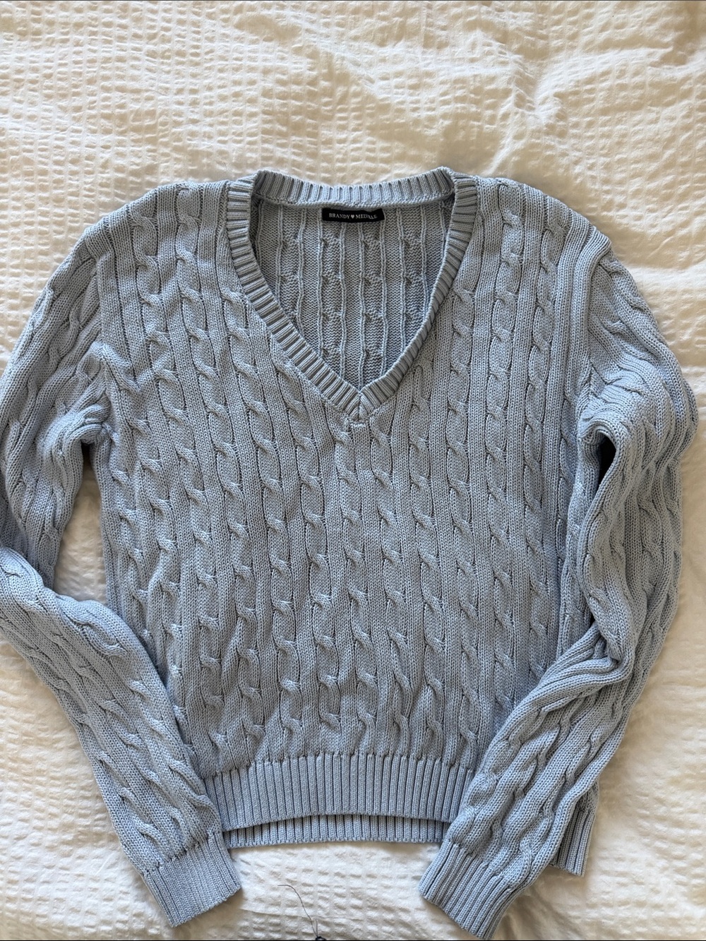 Brandy Melville Light Blue Cable Knit V-Neck Sweater